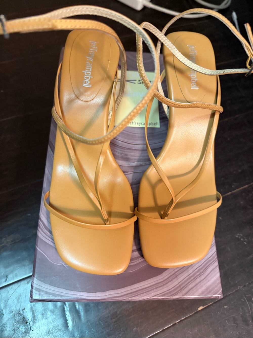 Jeffrey Campbell Leeda Nude Strappy Square-Toe Heeled Sandals